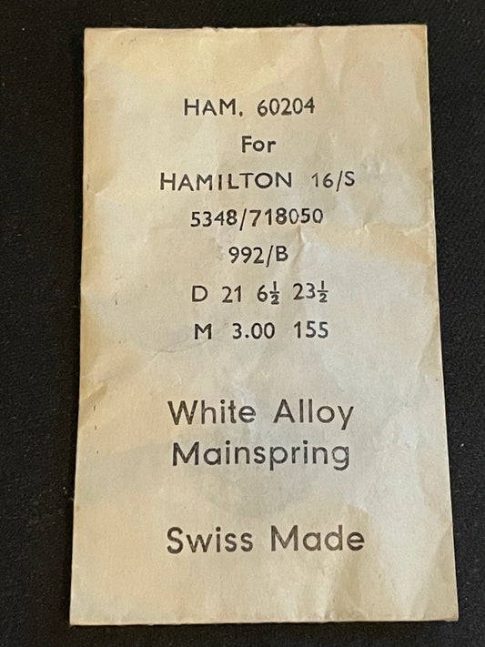 Alloy Mainspring 60204 for 16s Hamilton No. 534B / 718050