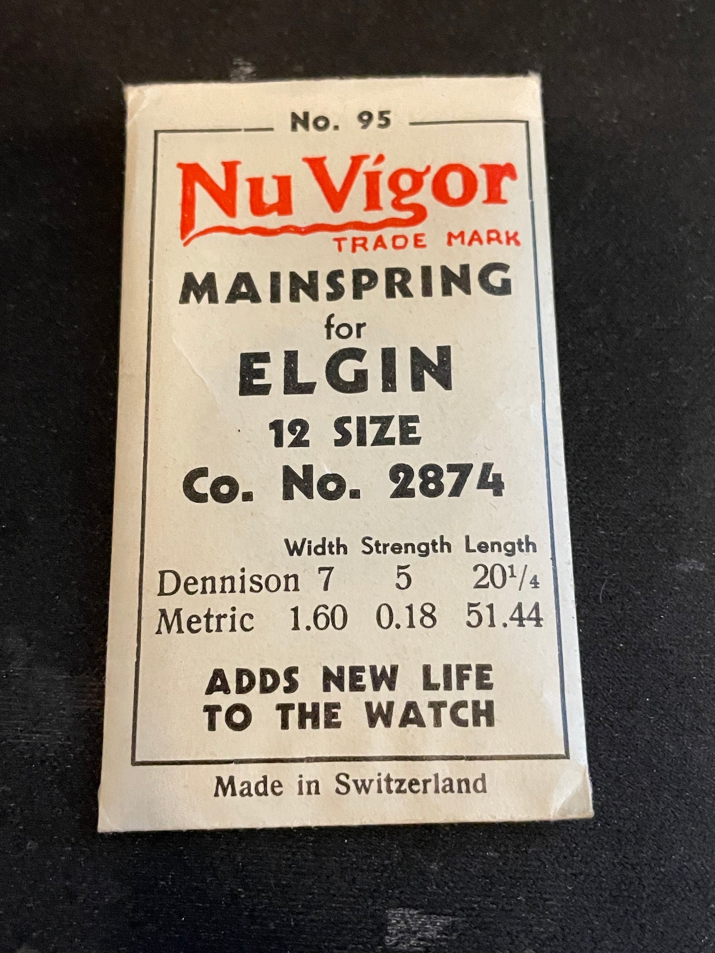 NuVigor Mainspring #95 for Elgin 12s No. Factory No. 2874 - Steel