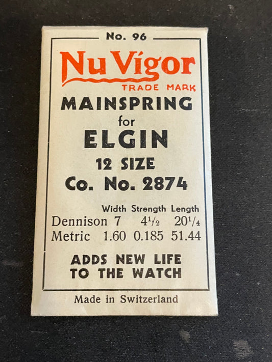 NuVigor Mainspring #96 for Elgin 12s No. Factory No. 2874 - Steel