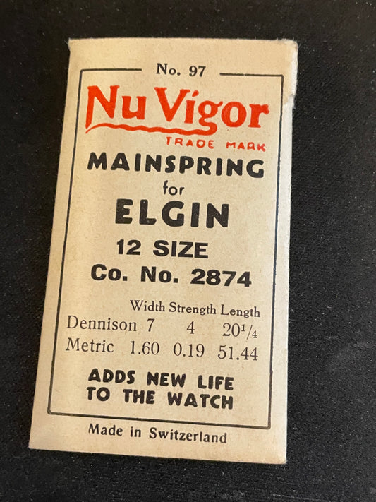 NuVigor Mainspring #97 for Elgin 12s No. Factory No. 2874 - Steel