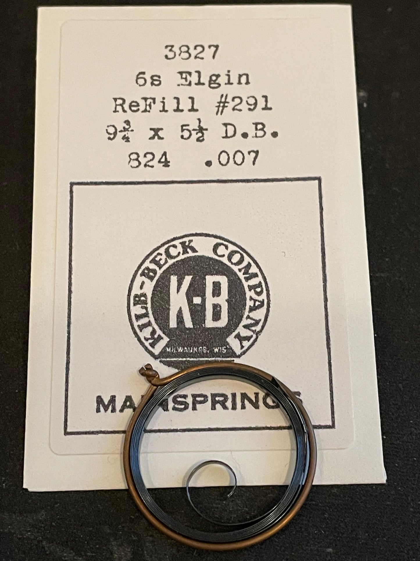 Kilb-Beck Mainspring #3827 for Elgin 6s No. 824 - Steel