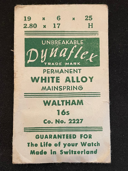 Dynaflex Mainspring for Waltham 16s Factory No. 2227 - Alloy