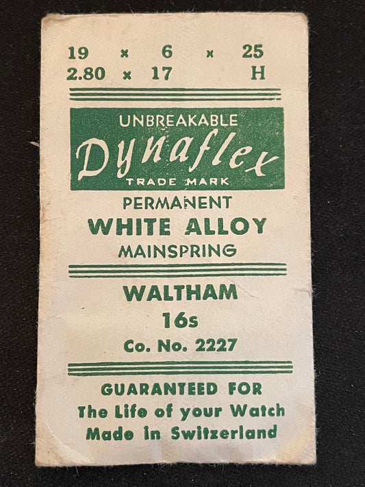 Dynaflex Mainspring for Waltham 16s Factory No. 2227 - Alloy