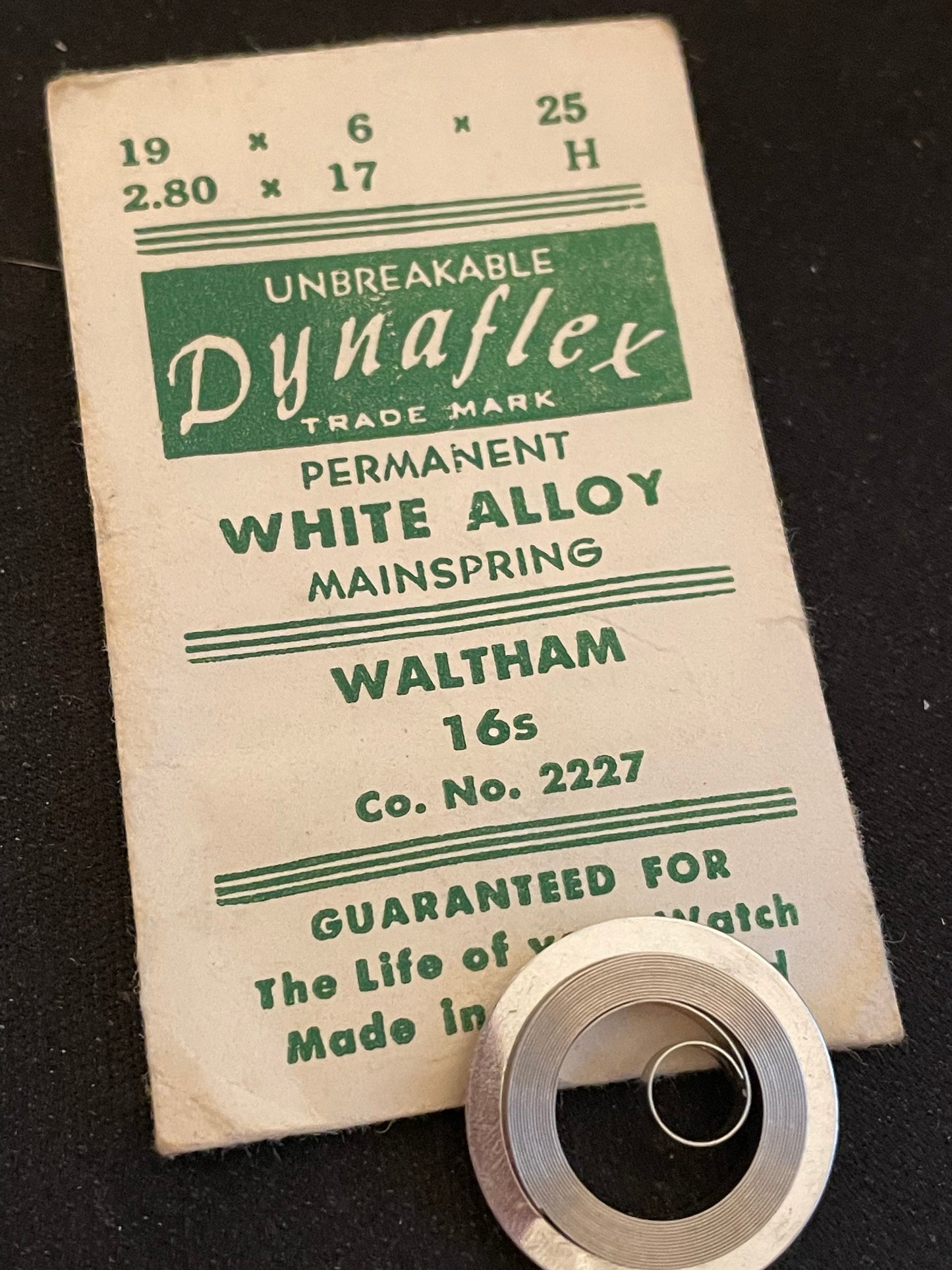 Dynaflex Mainspring for Waltham 16s Factory No. 2227 - Alloy