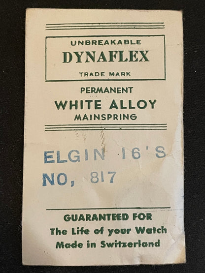 Dynaflex Mainspring for Elgin 16s Factory No. 817 - Alloy