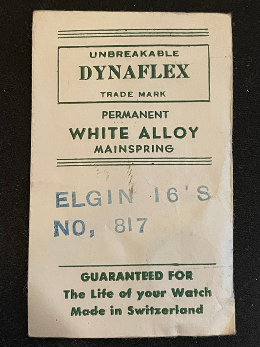 Dynaflex Mainspring for Elgin 16s Factory No. 817 - Alloy
