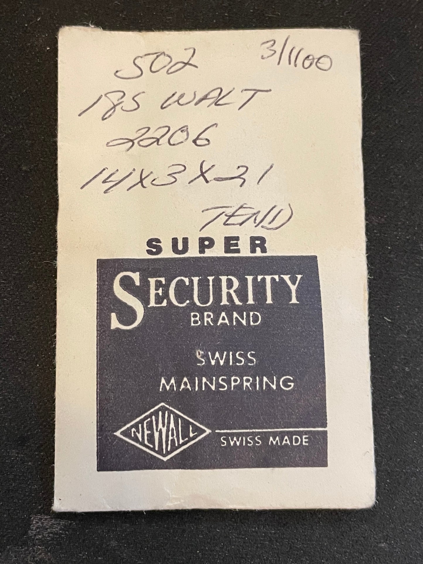 Newall SUPER Security Mainspring #502 for 18s Waltham No. 2206 - Alloy