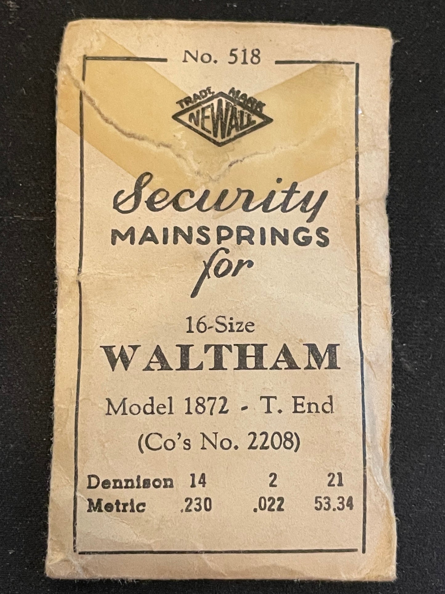 Newall Security Mainspring #518 for 16s Waltham No. 2208 - Steel