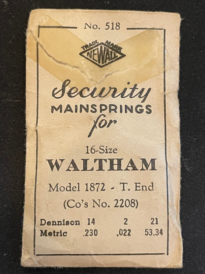 Newall Security Mainspring #518 for 16s Waltham No. 2208 - Steel