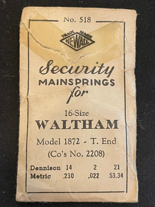 Newall Security Mainspring #518 for 16s Waltham No. 2208 - Steel