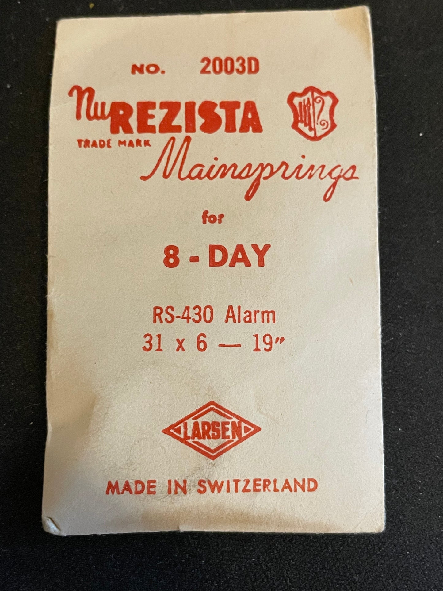 NuREZISTA Mainspring #2003D for RS-430 8-Day Alarm Movement - Steel
