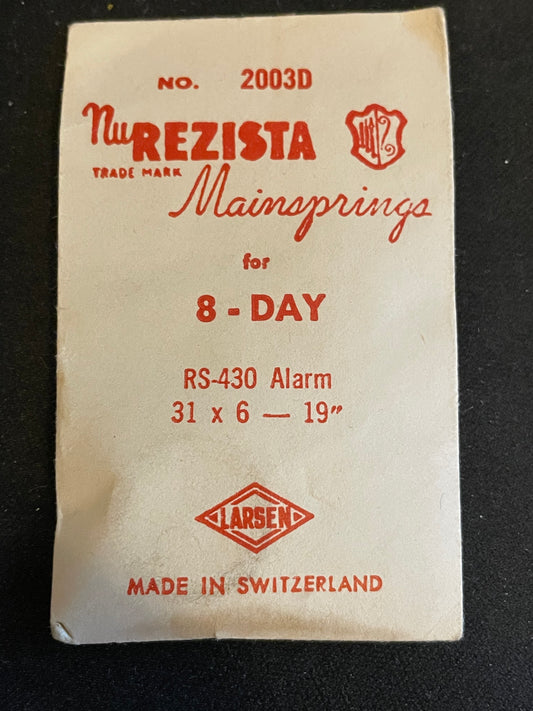 NuREZISTA Mainspring #2003D for RS-430 8-Day Alarm Movement - Steel