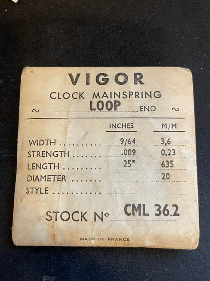 Vigor Loop Clock Mainspring - 9/64" x .009" x 25" Long - CML 36.2