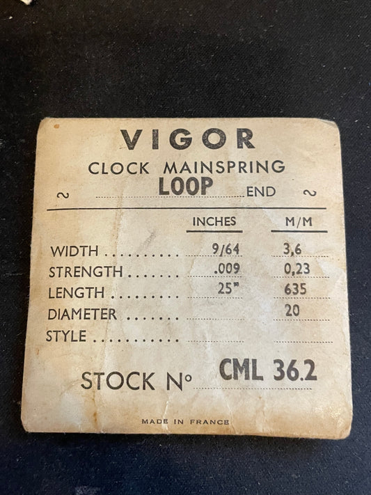 Vigor Loop Clock Mainspring - 9/64" x .009" x 25" Long - CML 36.2