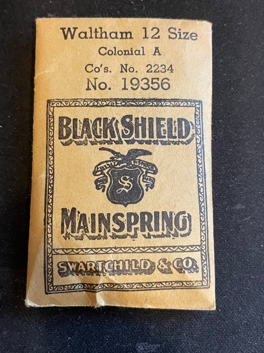 Swartchild Black Shield Mainspring #19356 for Waltham Colonial A No. 2234 - Steel