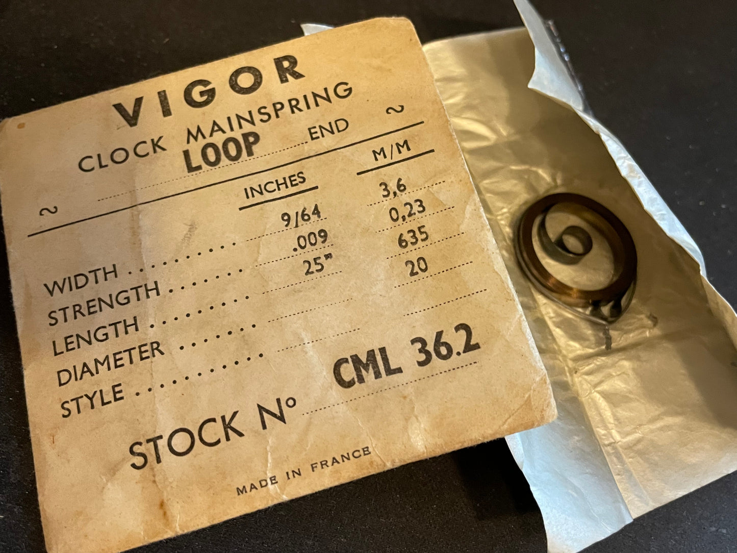 Vigor Loop Clock Mainspring - 9/64" x .009" x 25" Long - CML 36.2
