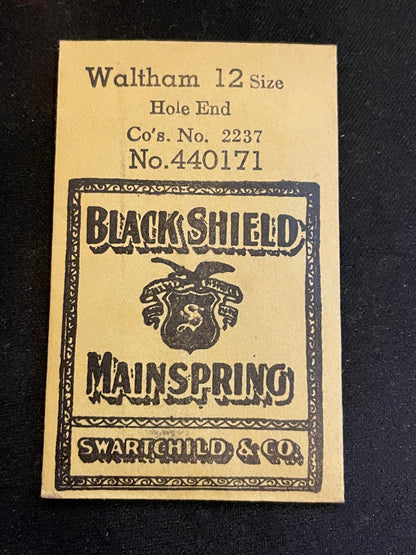 Swartchild Black Shield Mainspring #440171 for Waltham 12s Factory No. 2237 - Steel