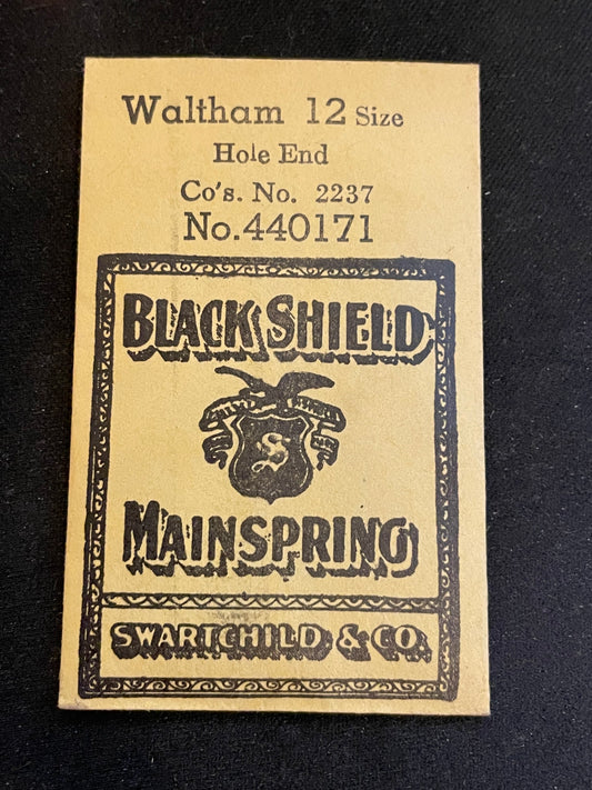 Swartchild Black Shield Mainspring #440171 for Waltham 12s Factory No. 2237 - Steel