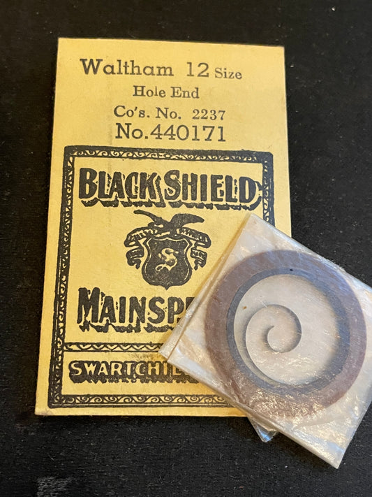 Swartchild Black Shield Mainspring #440171 for Waltham 12s Factory No. 2237 - Steel