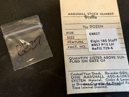 C & E Marshall balance staff E8827 for Elgin 18s No. 857 P12 Long Hub