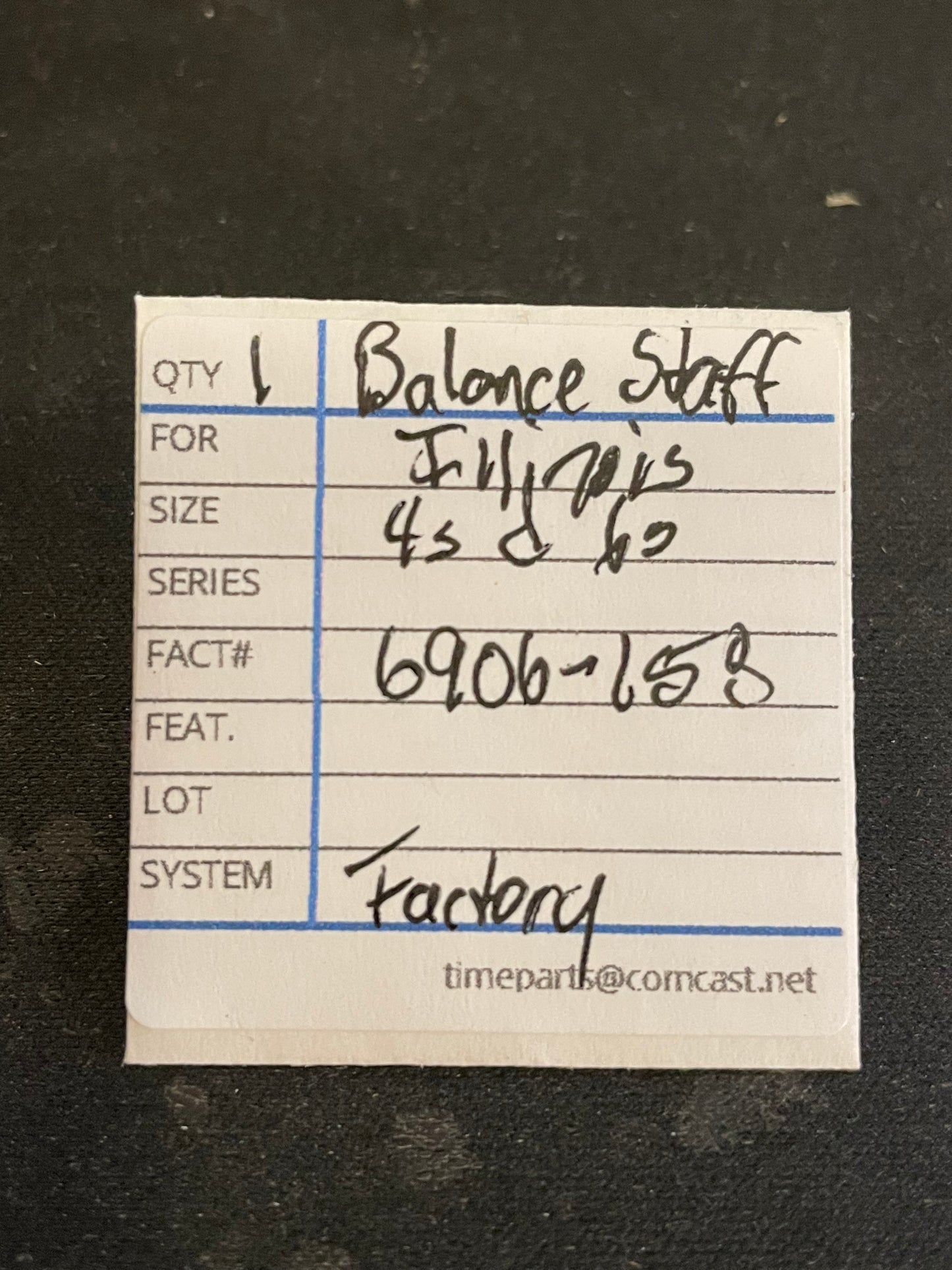 Illinois Factory Balance Staff for 4s & 6s Pocket Watch movements No. 6906