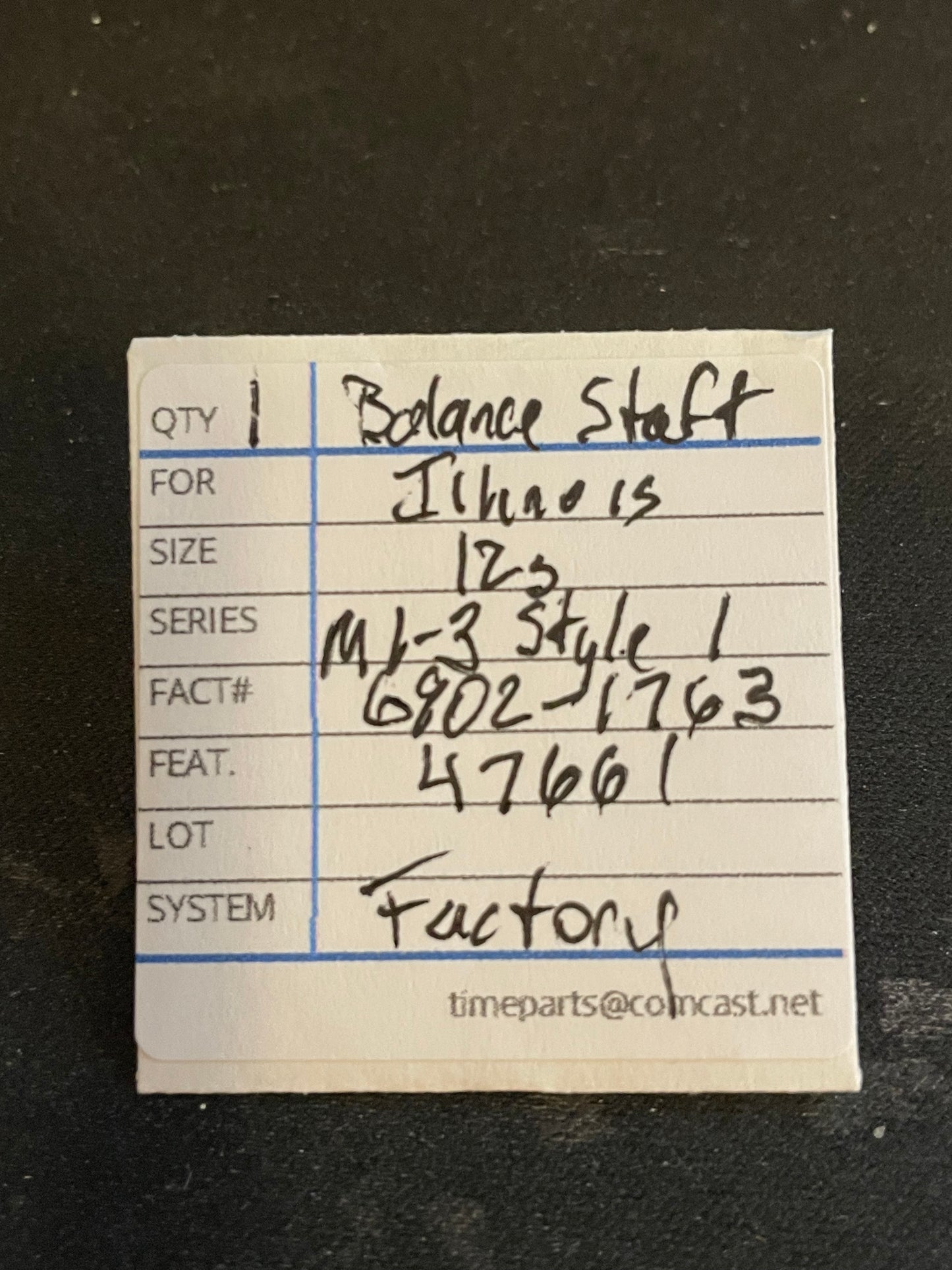 Illinois Factory Balance Staff for 12s Thin Model Pocket Watch movements No. 6902