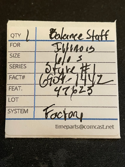 Illinois Factory Balance Staff for 6/0s Wrist Watch movements No. 6909