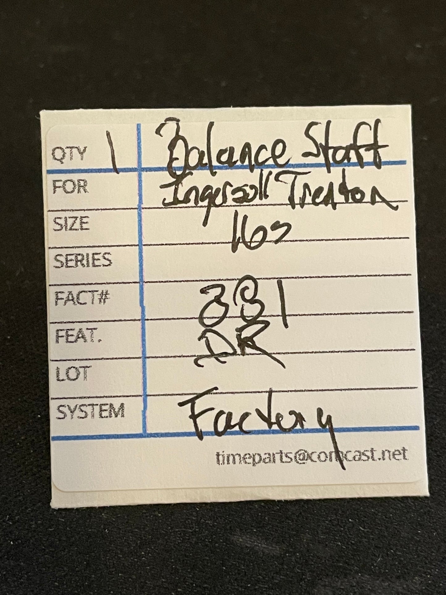 Ingersoll Trenton Factory Balance Staff for 16s Pocket Watch movements No. 381