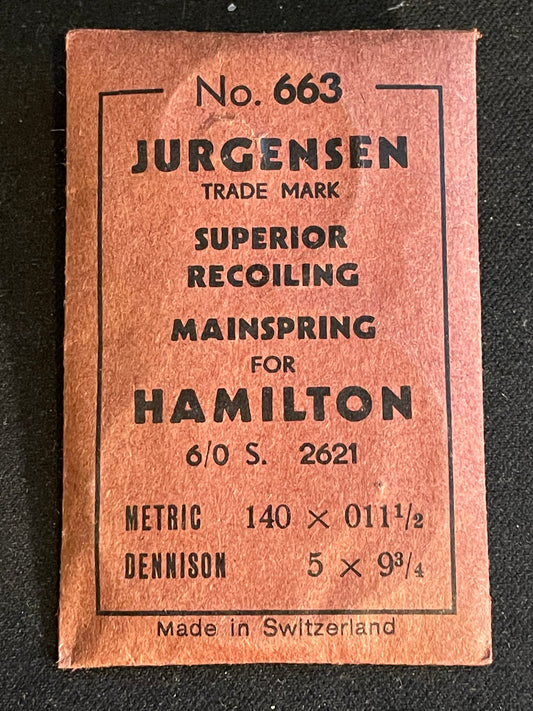 Jurgensen Mainspring #663 for Hamilton 6/0s No. 2621 - Steel