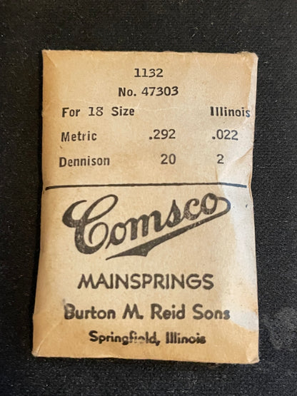 Comsco Mainspring #1132 for Illinois 18s Factory No. 47303 - Steel