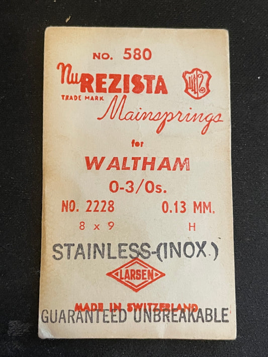 NuRezista Mainspring #580 for Waltham 0s & 3/0s Factory No. 2228 - Alloy