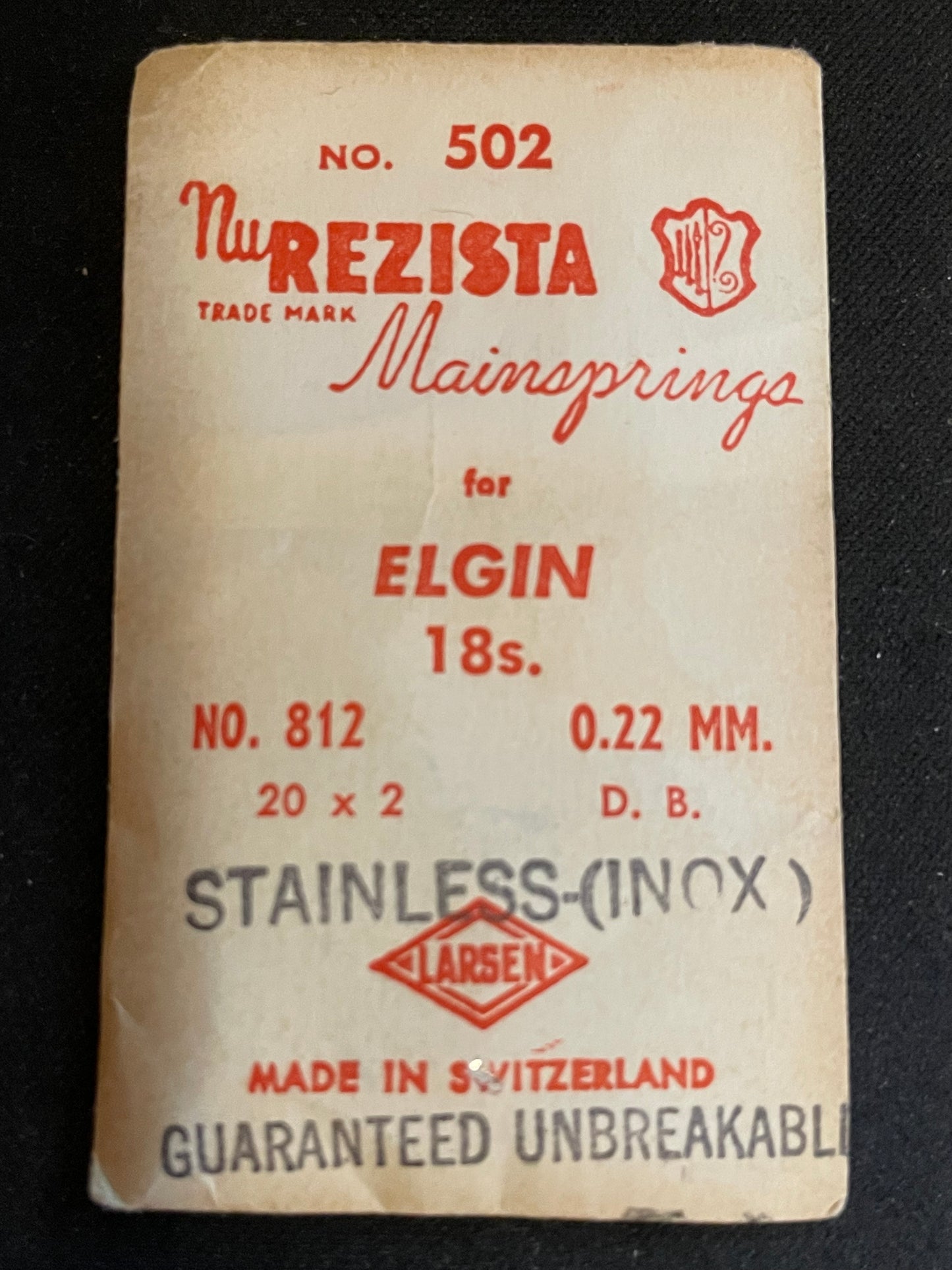 NuRezista Mainspring #502 for 18s Elgin Factory No. 812 - Alloy