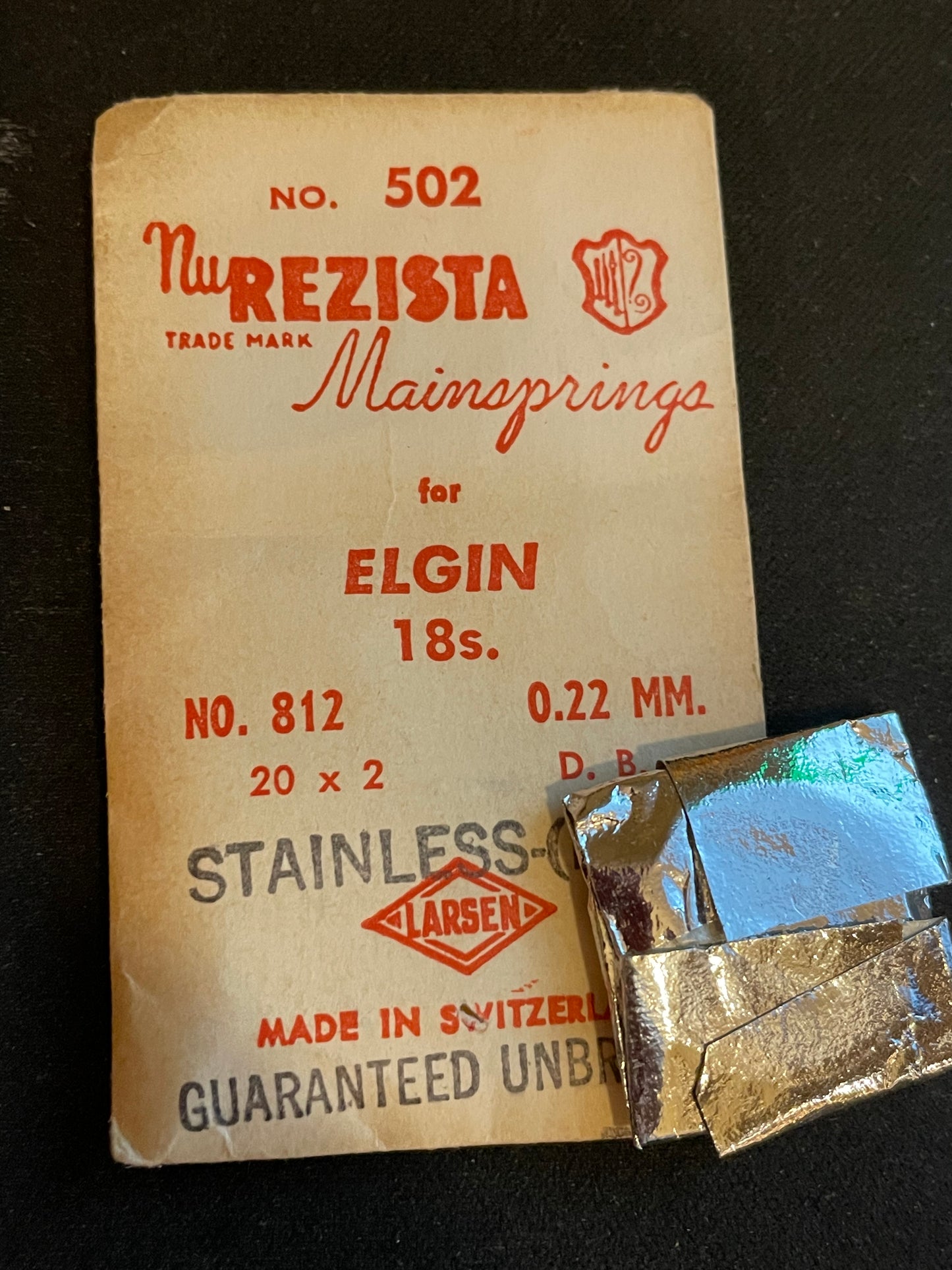 NuRezista Mainspring #502 for 18s Elgin Factory No. 812 - Alloy