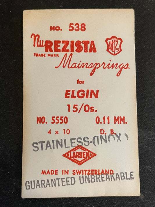 NuRezista Mainspring #538 for Elgin 15/0 Factory No. 5550 - Alloy