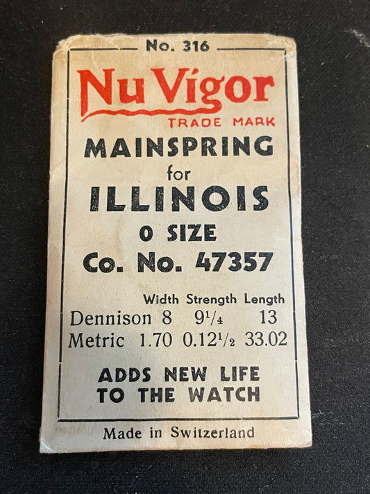 NuVigor Mainspring #316 for Illinois 0s movements No. 47357 - Steel