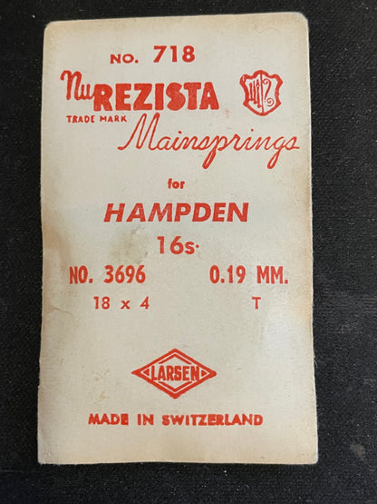 NuREZISTA Mainspring #718 for Hampden 16s Factory No. 3696 - Steel