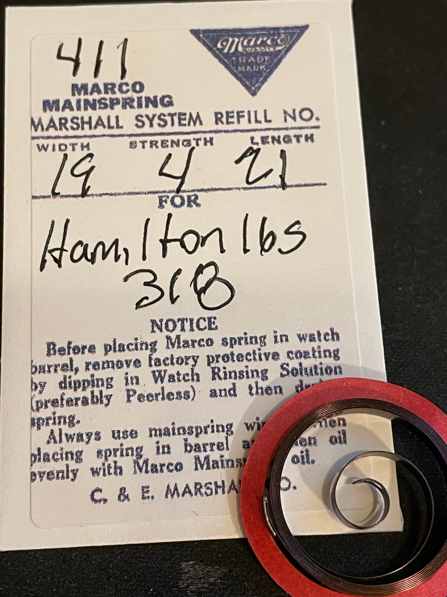 Marco Mainspring #411 for Hamilton No. 318 - Steel