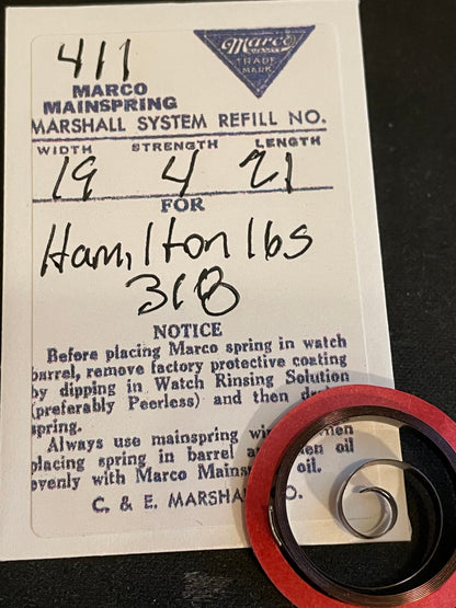 Marco Mainspring #411 for Hamilton No. 318 - Steel