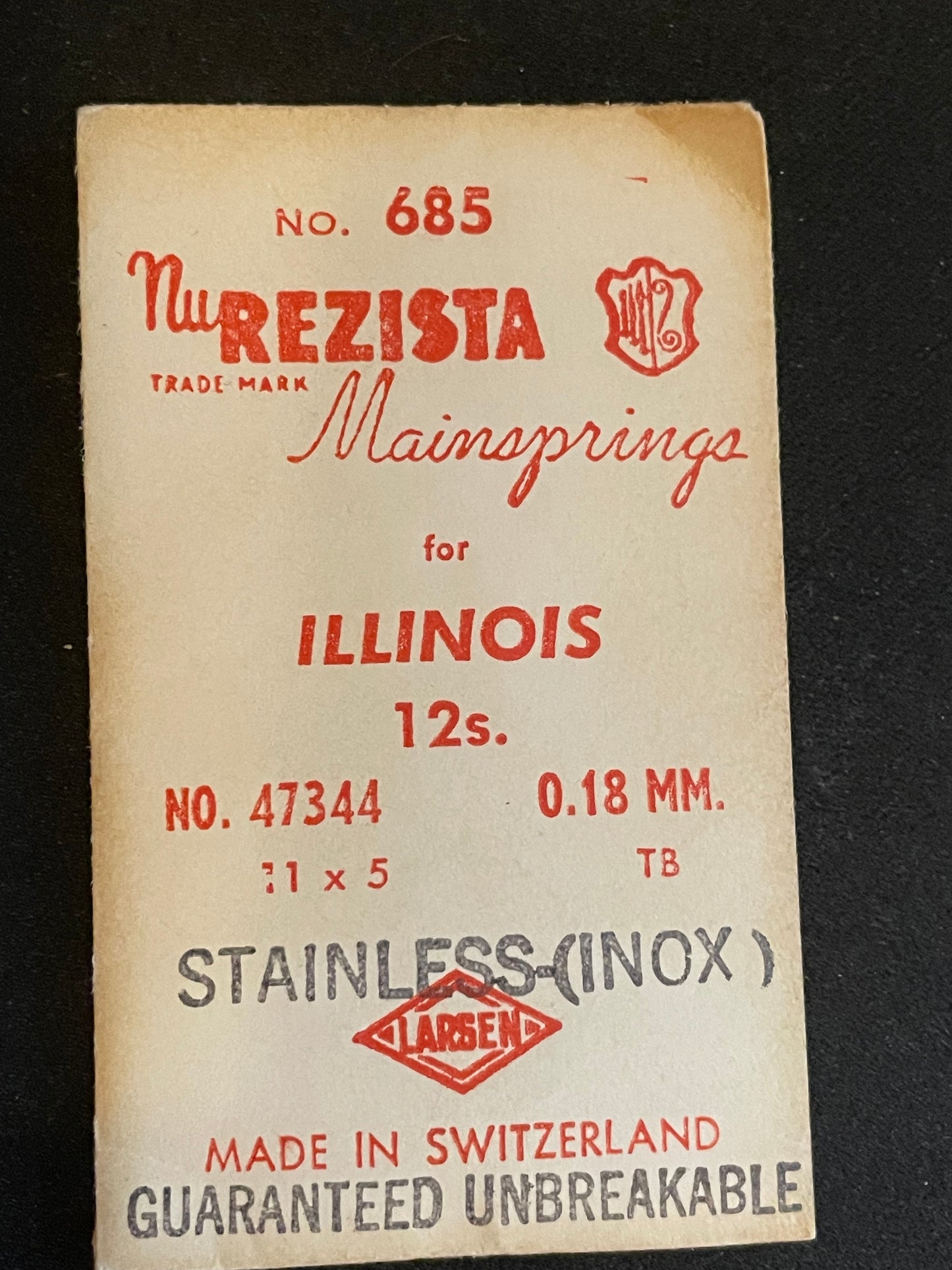 NuRezista Mainspring #685 for 12s Illinois Factory No. 47344 - Alloy