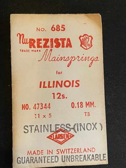 NuRezista Mainspring #685 for 12s Illinois Factory No. 47344 - Alloy