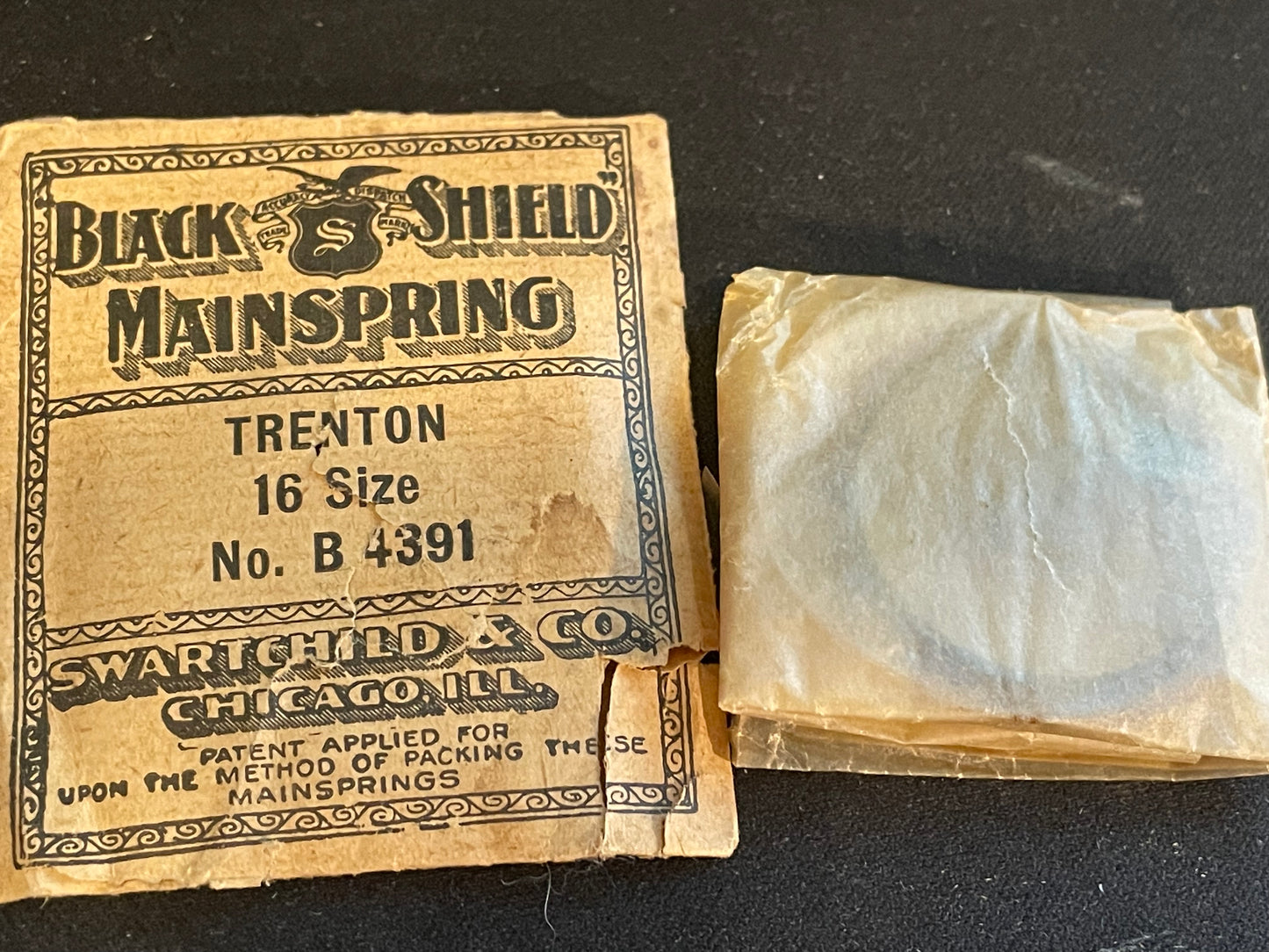 Swartchild Black Shield Mainspring #B4391 for 16s Trenton No. 344 - Steel