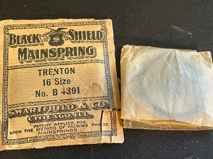 Swartchild Black Shield Mainspring #B4391 for 16s Trenton No. 344 - Steel