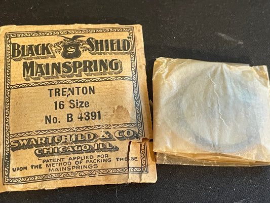 Swartchild Black Shield Mainspring #B4391 for 16s Trenton No. 344 - Steel