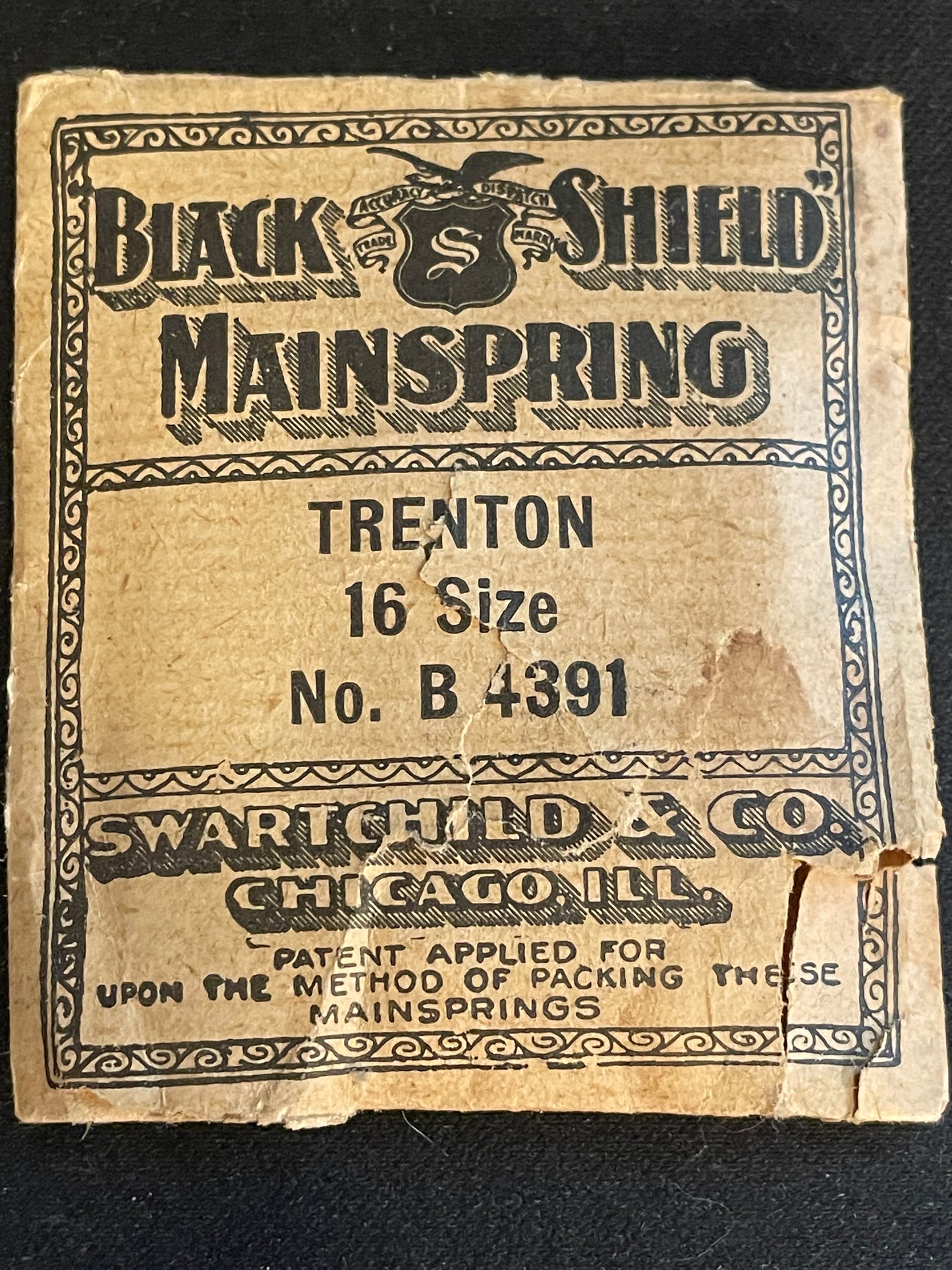 Swartchild Black Shield Mainspring #B4391 for 16s Trenton No. 344 - Steel