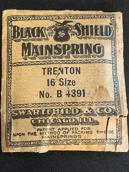 Swartchild Black Shield Mainspring #B4391 for 16s Trenton No. 344 - Steel