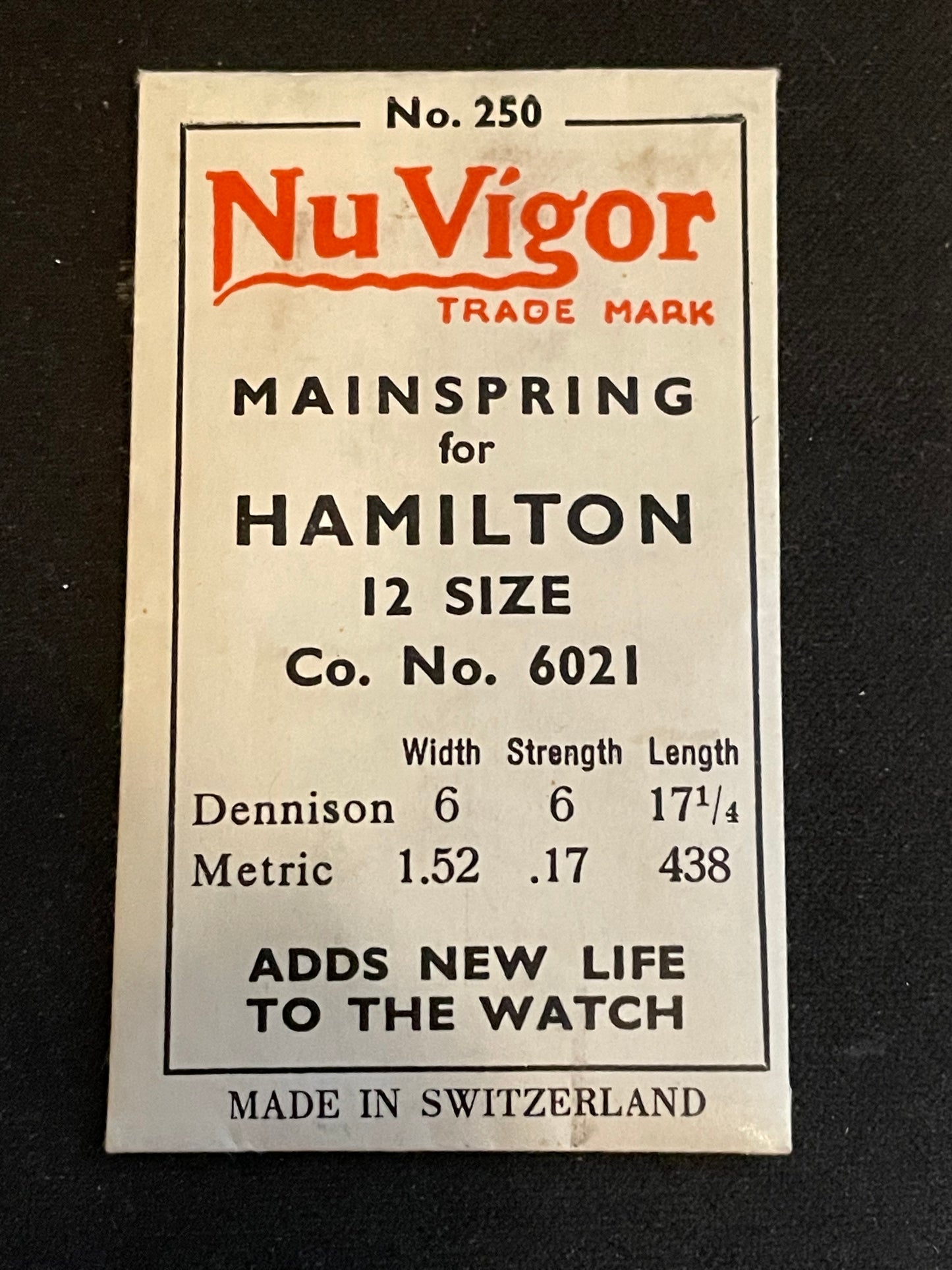 NuVigor Mainspring #250 for Hamilton 12s Factory No. 6021 - Steel