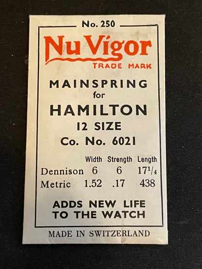 NuVigor Mainspring #250 for Hamilton 12s Factory No. 6021 - Steel