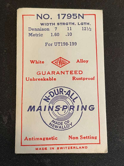 Newall Unbreakable Mainspring 1795N for Unitas caliber 198, 199 - Alloy