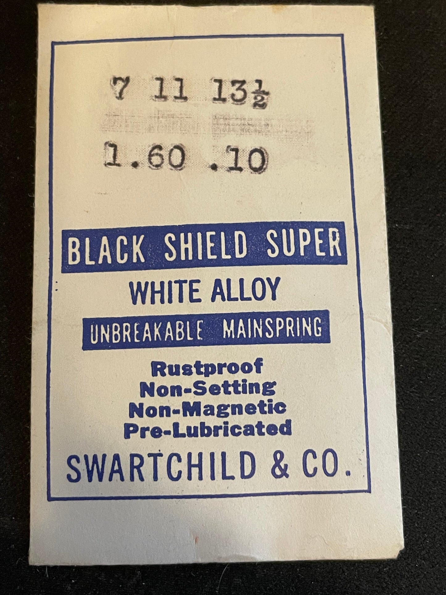 Swartchild Black Shield SUPER Mainspring for Unitas 560 to 576 - Alloy