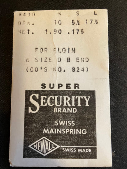 Newall SUPER Security Mainspring #430 for Elgin 6s Factory No. 824 - Alloy